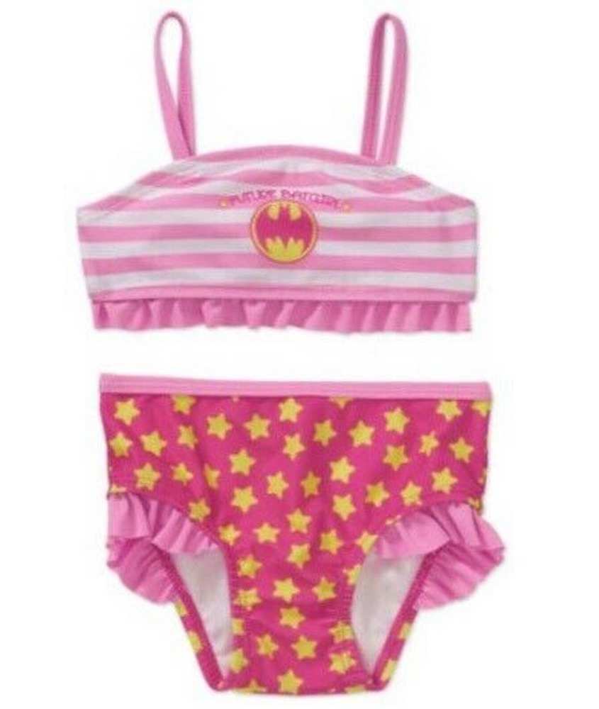 NEW Baby Girl DC ComicsFuture Batgirl Pink Ruffle Trim Bikini Swimsuit Size 6/9M